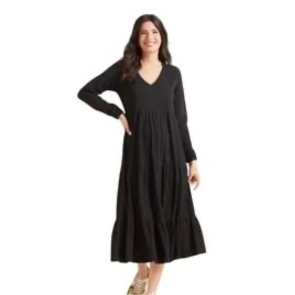 Z Supply Black Tiered Casual Long Sleeve Maxi Dress - Picture 1 of 12